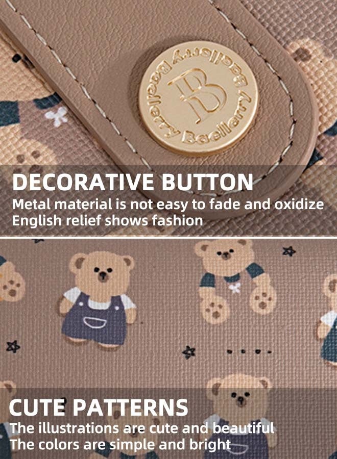 بايلليري محفظة نسائية، محفظة ثنائية الطي بسحاب وطبعة دب كرتوني مع فتحة أمامية للبطاقات، ونافذة للهوية، وفتحة للنقود، محفظة نسائية قصيرة، أنيقة وشبابية (بني) - Image 4