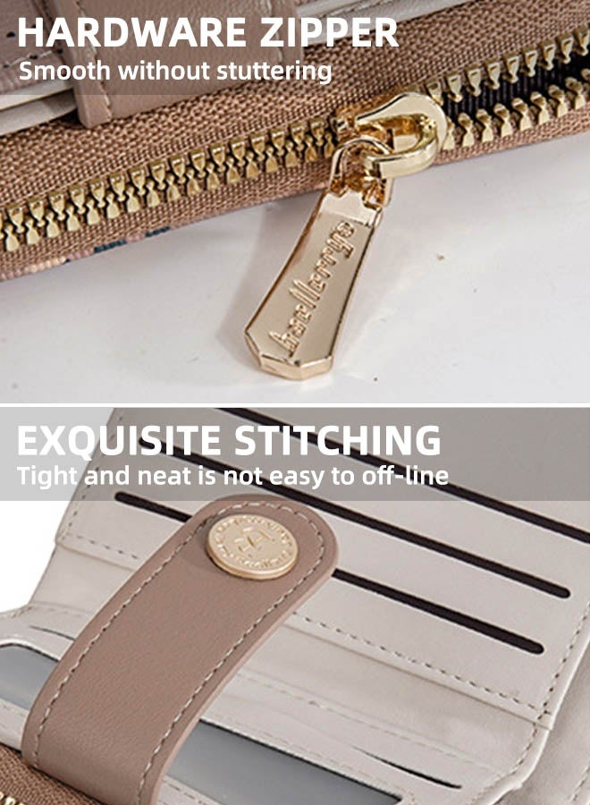 بايلليري محفظة نسائية، محفظة ثنائية الطي بسحاب وطبعة دب كرتوني مع فتحة أمامية للبطاقات، ونافذة للهوية، وفتحة للنقود، محفظة نسائية قصيرة، أنيقة وشبابية (بني) - Image 5