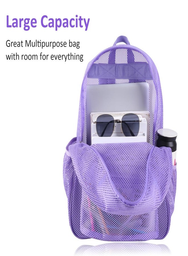 COVAX Heavy Duty Mesh Backpack, See Through College Backpack with Padded Shoulder Straps for Commuting, Swimming, Travel, Beach, Outdoor Sports (Purple) - Image 3
