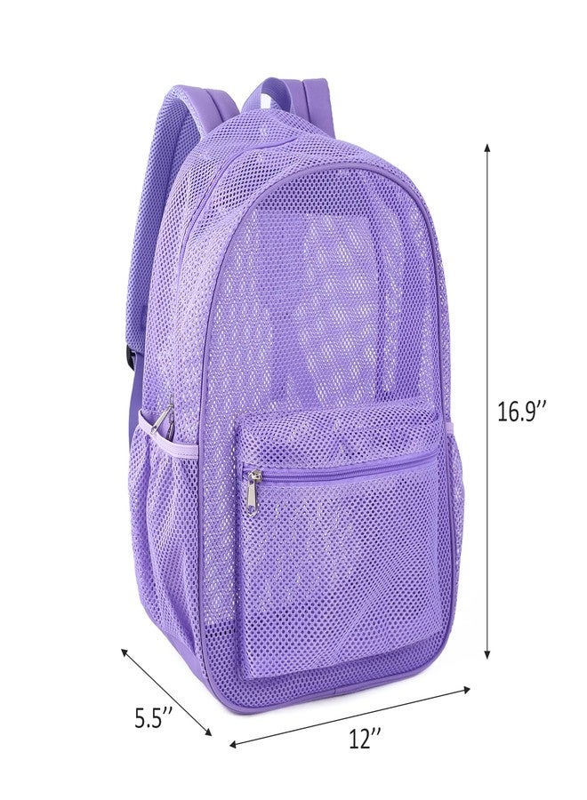COVAX Heavy Duty Mesh Backpack, See Through College Backpack with Padded Shoulder Straps for Commuting, Swimming, Travel, Beach, Outdoor Sports (Purple) - Image 4