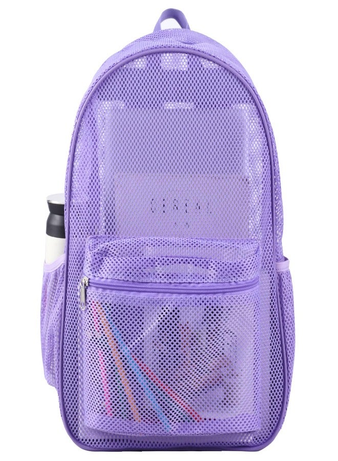COVAX Heavy Duty Mesh Backpack, See Through College Backpack with Padded Shoulder Straps for Commuting, Swimming, Travel, Beach, Outdoor Sports (Purple) - Image 1