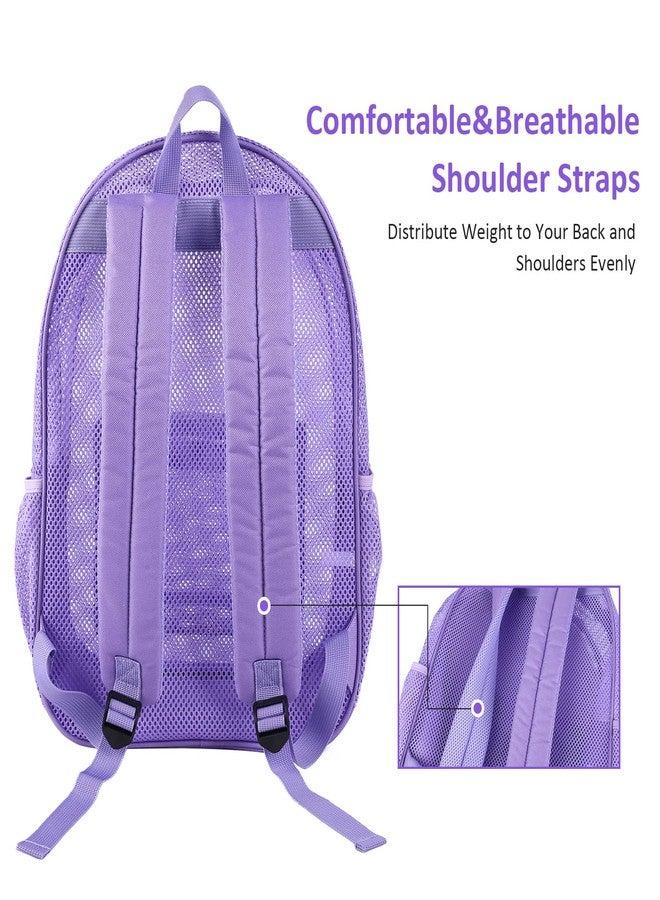 COVAX Heavy Duty Mesh Backpack, See Through College Backpack with Padded Shoulder Straps for Commuting, Swimming, Travel, Beach, Outdoor Sports (Purple) - Image 5