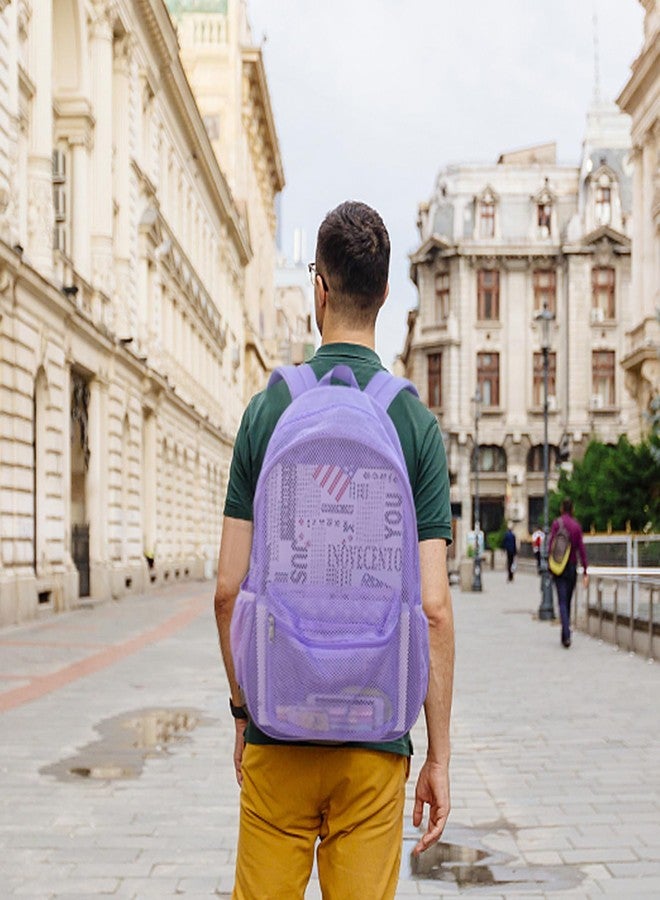 COVAX Heavy Duty Mesh Backpack, See Through College Backpack with Padded Shoulder Straps for Commuting, Swimming, Travel, Beach, Outdoor Sports (Purple) - Image 2