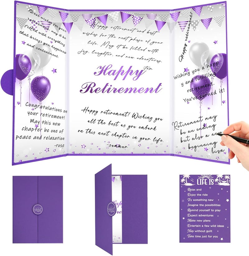 Roetyce Retirement Party Decorations, Purple Retirement Guest Book, Hapyy Retirement Decorations, Best Retirement Gifts for Women, Retired Keepsake for Coworker, Jumbo Retirement Card Signature Board - Image 1