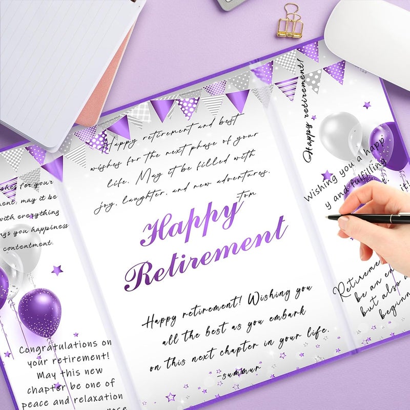 Roetyce Retirement Party Decorations, Purple Retirement Guest Book, Hapyy Retirement Decorations, Best Retirement Gifts for Women, Retired Keepsake for Coworker, Jumbo Retirement Card Signature Board - Image 4
