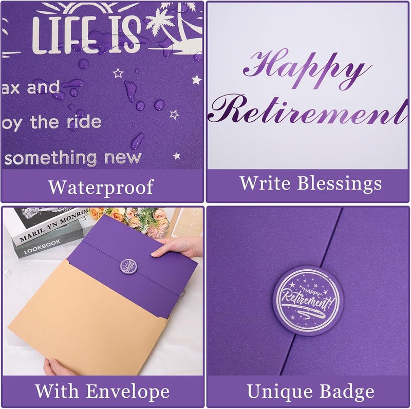 Roetyce Retirement Party Decorations, Purple Retirement Guest Book, Hapyy Retirement Decorations, Best Retirement Gifts for Women, Retired Keepsake for Coworker, Jumbo Retirement Card Signature Board - Image 3