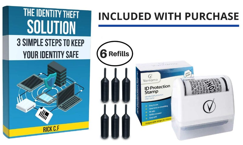 Vantamo Identity Theft Protection Roller Stamps Wide Kit - Confidential Roller Stamp, Anti Theft, Privacy & Security Stamp, Designed for ID Blackout Security - Classy White with 6 Refills - Image 3