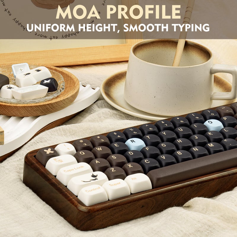 GEKUCAP MOA Profile PBT Keycaps,130 Keys Cute Cat Custom Keycaps 60 65 75 100 Percent, Coffee Theme Dye-Sub Key caps Keyboard Keycap Set for MX Switches Mechanical Keyboard - Image 4