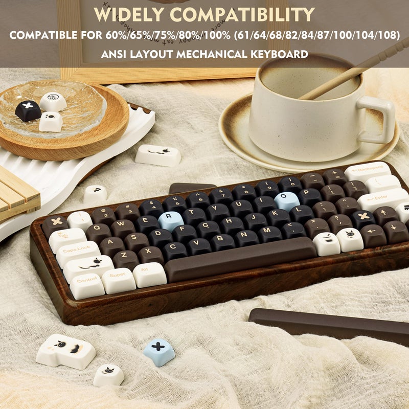 GEKUCAP MOA Profile PBT Keycaps,130 Keys Cute Cat Custom Keycaps 60 65 75 100 Percent, Coffee Theme Dye-Sub Key caps Keyboard Keycap Set for MX Switches Mechanical Keyboard - Image 3