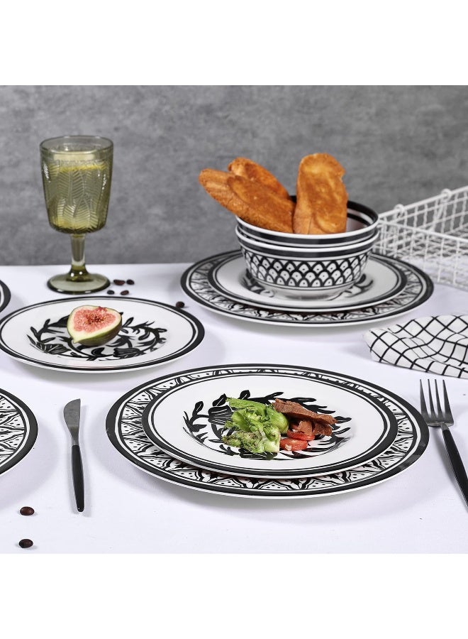 Lechoo Melamine Dinnerware Sets12pcs Melamine Plates and Bowls Set Unbreakable Dishwasher Safe Indoor Outdoor Use Black Pattern - Image 3