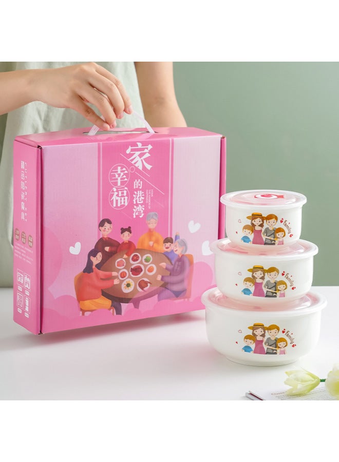 Ceramic Fresh-keeping Bowl Three-piece Vacuum Sealed Microwave Oven Gift Bowl Wedding Gift Will Sell Tableware Printing-Specifications:Happy Home-Color:2-Piece Gift Box (36 Sets Or 20 Sets Per Box) - Image 1