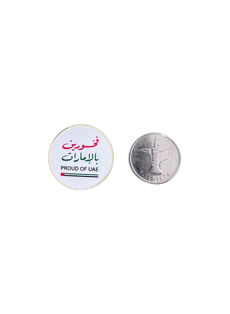 بروش دائري مغناطيسي ذهبي اللون، يحمل شعار "فخورون بالإمارات"، بمناسبة اليوم الوطني، تذكاري - Image 2