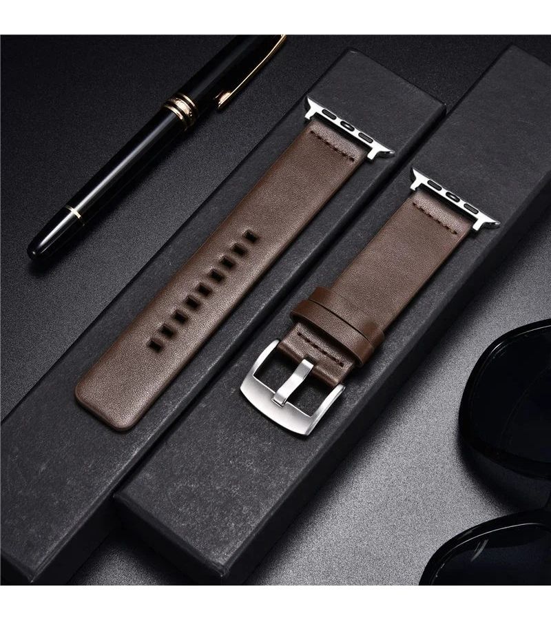 Genuine Leather Smartwatch Band For 42 44 45 46 49mm Black Business Strap - Image 4