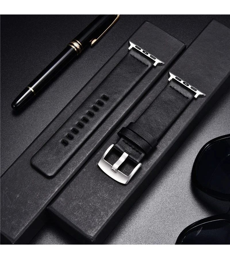 Genuine Leather Smartwatch Band For 42 44 45 46 49mm Black Business Strap - Image 3