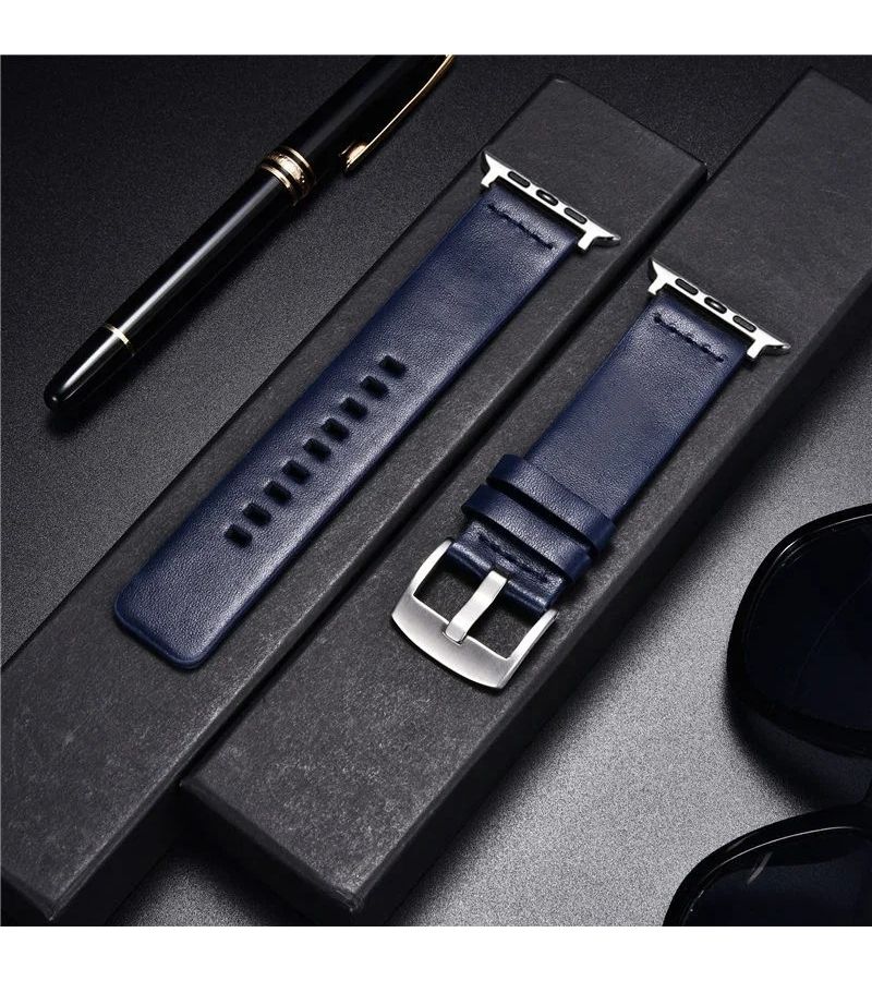 Genuine Leather Smartwatch Band For 42 44 45 46 49mm Black Business Strap - Image 1