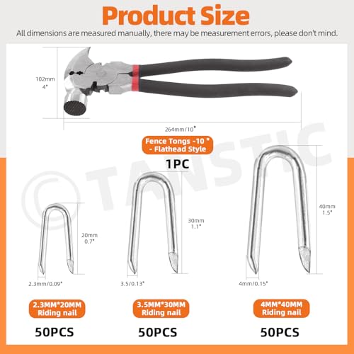 Tanstic 151Pcs 20mm 30mm 40mm Wire Fencing Staples and Fencing Pliers with Hammer Head Fence Tools Carbon Steel Wire Staples U Shaped Nails Fence Staple Nails UShaped Fasteners Nails U Staples - Image 3