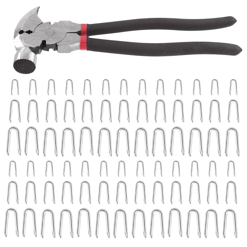 Tanstic 151Pcs 20mm 30mm 40mm Wire Fencing Staples and Fencing Pliers with Hammer Head Fence Tools Carbon Steel Wire Staples U Shaped Nails Fence Staple Nails UShaped Fasteners Nails U Staples - Image 2
