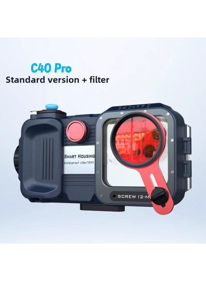 Diving Special Mobile Phone Waterproof Shell HD Photo Video Swimming Snorkeling Artifact Apple Huawei Xiaomi Universal Shell-Color:C40pro Standard + Red Mirror  - Image 1