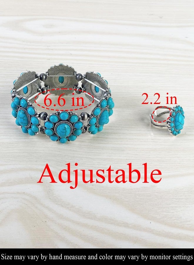TOPACC Turquoise Bracelets with Ring Western Cowgirl Stretch Bracelet for Women Boho Jewelry Set for Western Outfit - Image 4
