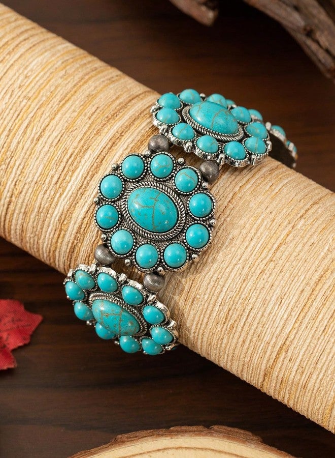 TOPACC Turquoise Bracelets with Ring Western Cowgirl Stretch Bracelet for Women Boho Jewelry Set for Western Outfit - Image 3