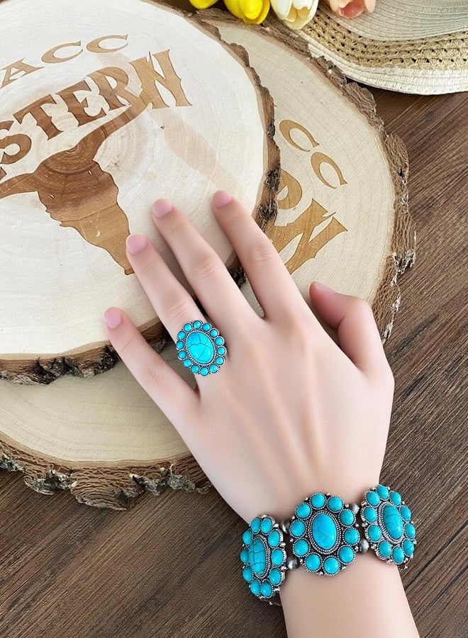 TOPACC Turquoise Bracelets with Ring Western Cowgirl Stretch Bracelet for Women Boho Jewelry Set for Western Outfit - Image 5