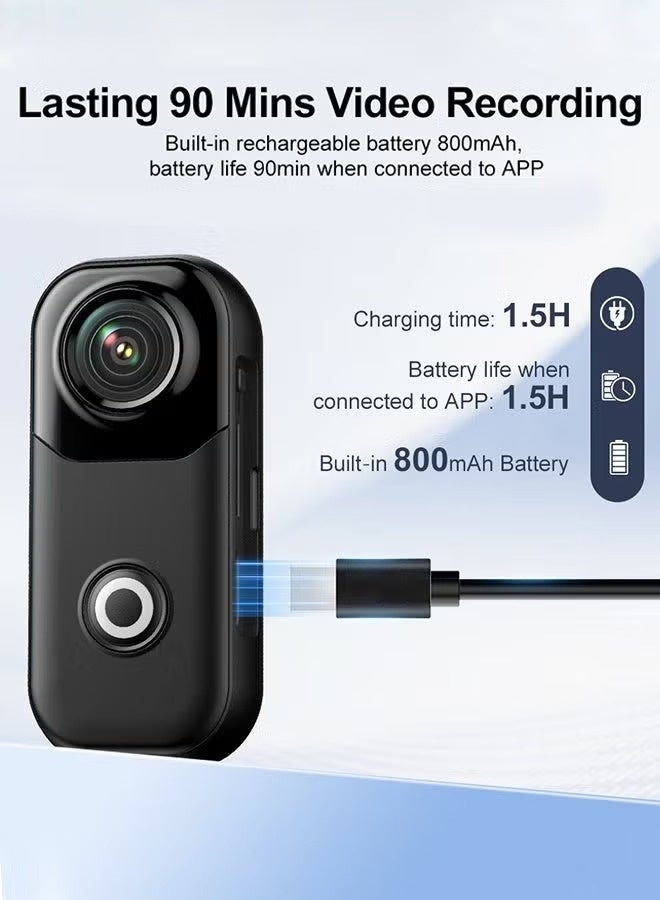 4K إبهام كاميرا العمل, كاميرات الجسم الصغيرة, مع بطاقة 128G, كاميرا الجيب القابلة للارتداء Vlogging مع الحبل المغناطيسي, صغيرة محمولة الجسم كام خوذة كام للعمل, ركوب الدراجات, السفر, الحيوانات الأليفة المشي, 10 متر للماء,أسود - Image 3