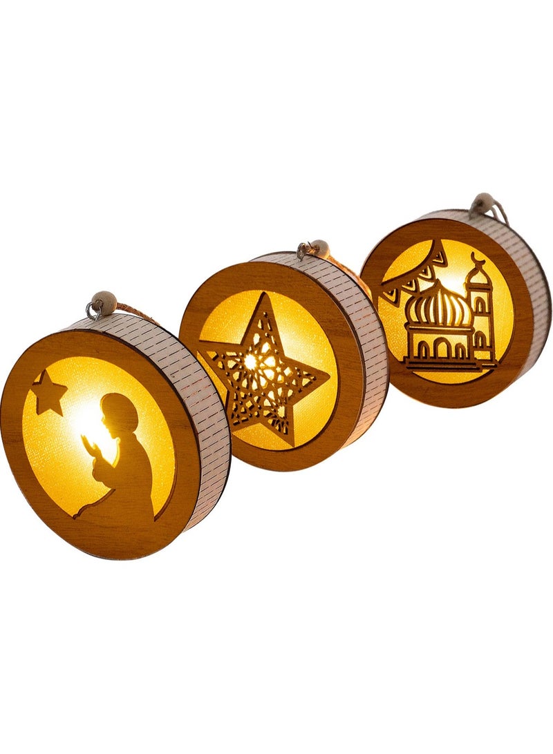 LOOPITYS Eid al Fitr handicraft lamp, a separate style, door hanging decoration Ramadan Mubarak lamp handmade wooden star LED lamp decoration Eid al Fitr decoration Muslim gift Islamic wall table decoration Ramadan gift (prayer) - Image 1