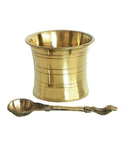 SoilMade Brass Panchpatra - Glass and Spoon, Round Shape, Brass Made, Size Aprox 7cm and 80g, Pack of 1 Brass Glass and Brass Spoon in Box - Image 5