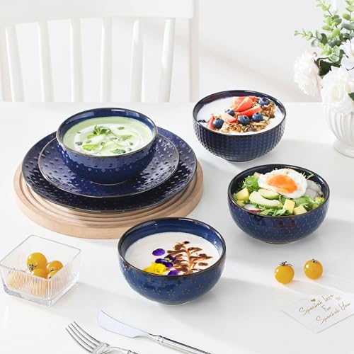 MALACASA 12 Pieces Dinnerware Sets, Modern Plates and Bowls Sets, Blue Dish Set for 4, Kitchen Ceramic Dinner Plates Dishware Set, Microwave and Dishwasher Safe, Series LYDIA - Image 5