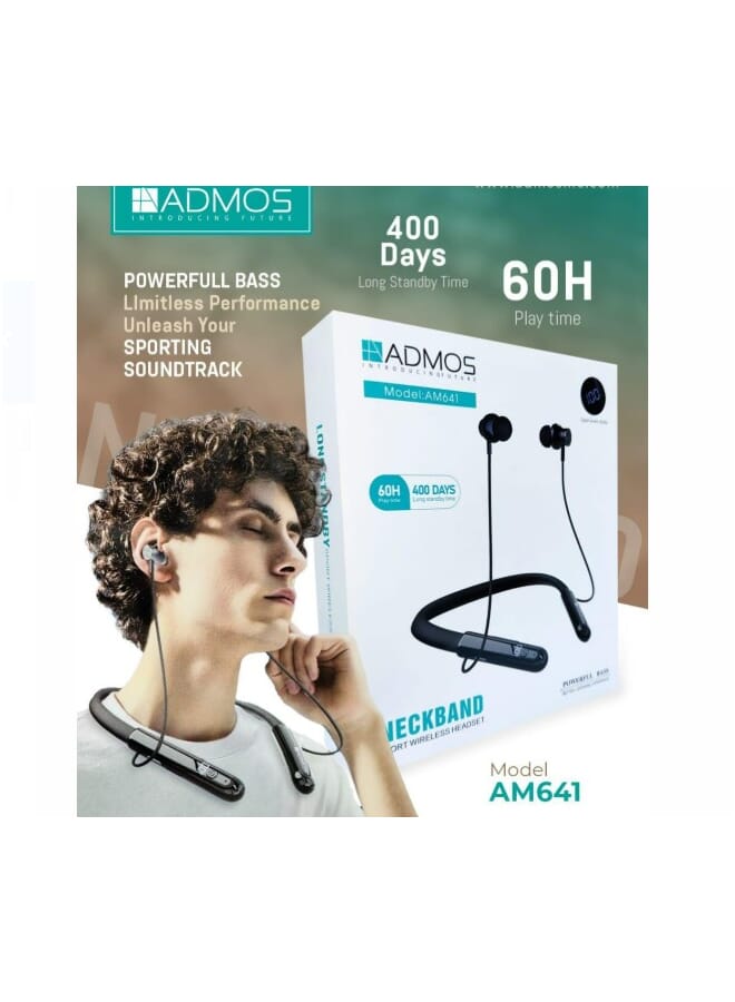 شريط الرقبة اللاسلكي Admos مع شحن سريع، وقت تشغيل 60 ساعة، صوت جهير فائق الوضوح، سماعة أذن معدنية مغناطيسية