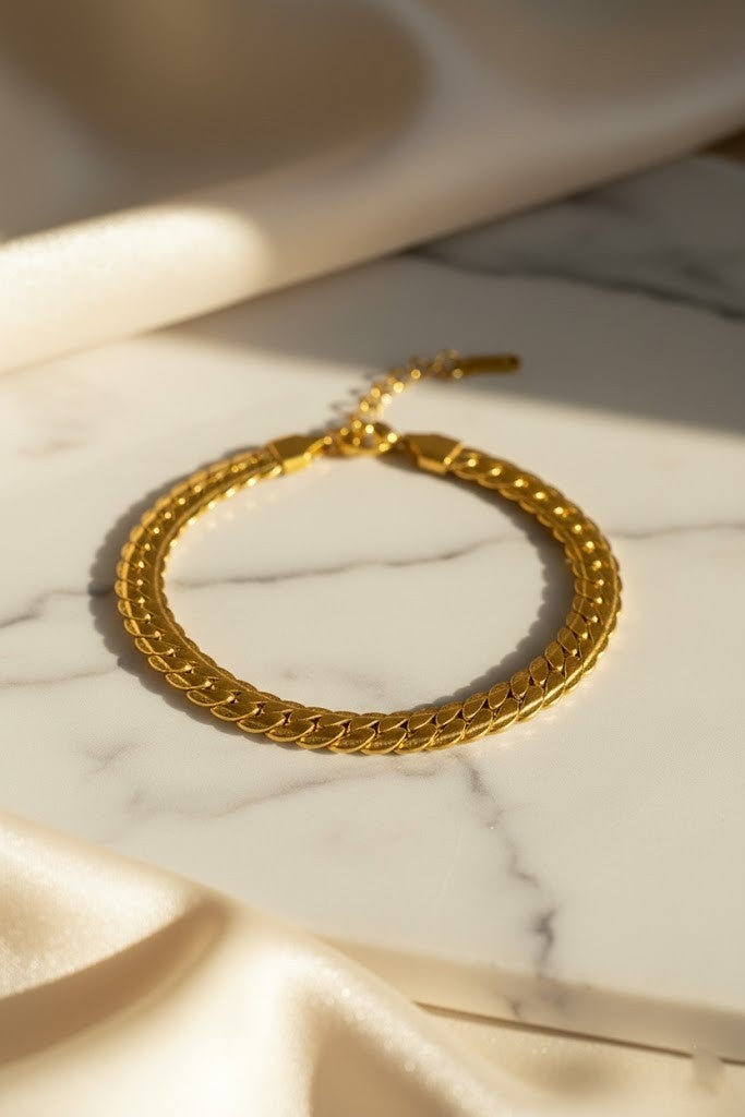 FLUFFY Women’s Bracelet Flat Snake Chain - Classic Style - Image 2