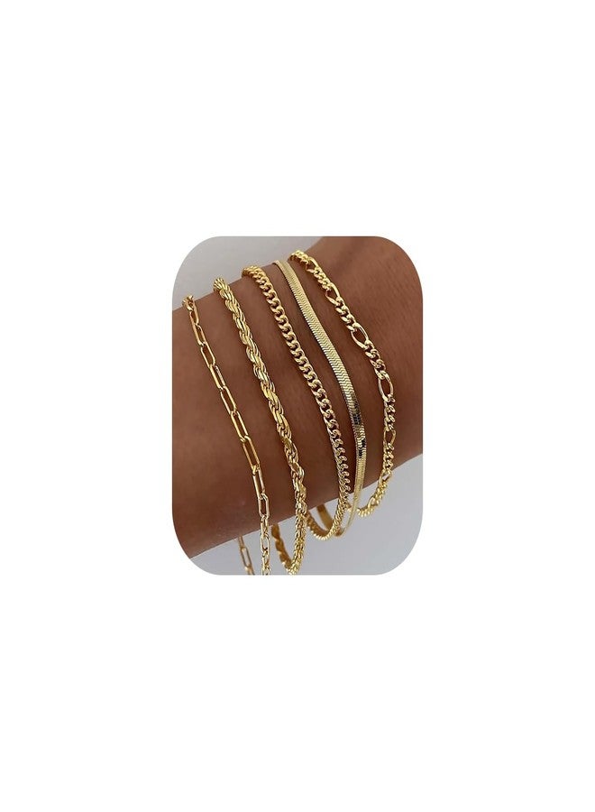 CHENYUTEStackable Bracelets for Women, 14K Gold Plated Paperclip Link Chain Bracelets Set, Minimalist Dainty Jewelry Gifts for Her, Adjustable Wedding Birthday Valentines Day Gifts - Image 1