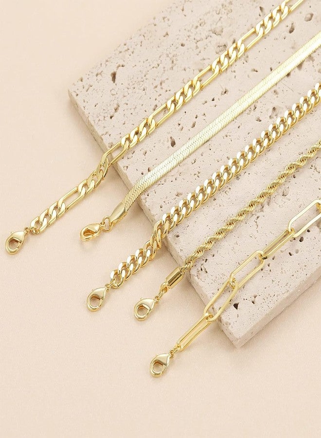 CHENYUTEStackable Bracelets for Women, 14K Gold Plated Paperclip Link Chain Bracelets Set, Minimalist Dainty Jewelry Gifts for Her, Adjustable Wedding Birthday Valentines Day Gifts - Image 2