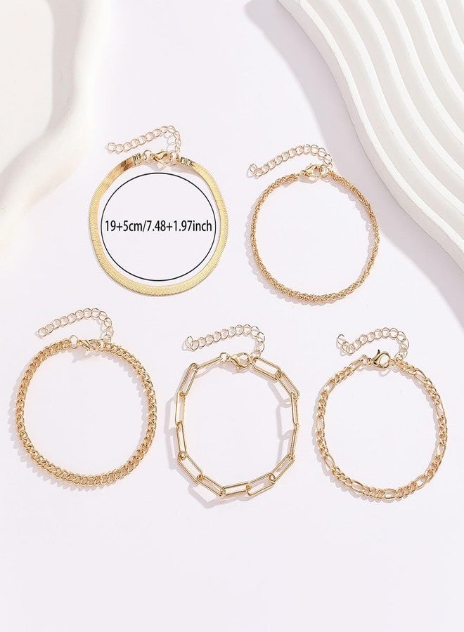 CHENYUTEStackable Bracelets for Women, 14K Gold Plated Paperclip Link Chain Bracelets Set, Minimalist Dainty Jewelry Gifts for Her, Adjustable Wedding Birthday Valentines Day Gifts - Image 4