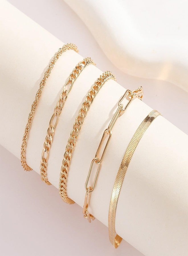 CHENYUTEStackable Bracelets for Women, 14K Gold Plated Paperclip Link Chain Bracelets Set, Minimalist Dainty Jewelry Gifts for Her, Adjustable Wedding Birthday Valentines Day Gifts - Image 3