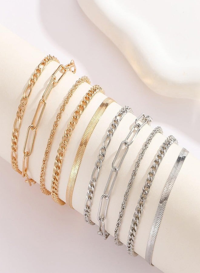 CHENYUTEStackable Bracelets for Women, 14K Gold Plated Paperclip Link Chain Bracelets Set, Minimalist Dainty Jewelry Gifts for Her, Adjustable Wedding Birthday Valentines Day Gifts - Image 5