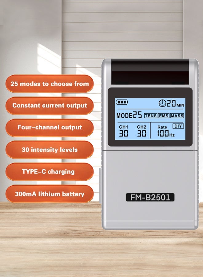 REMAX Rechargeable TENS Physiotherapy Device, 25 Modes EMS TENS Muscle Stimulator, 30 Intensity Levels, Low-Frequency Electronic Pulse Back, Body, Neck Massager For Muscle Relaxation, FDA Dual-Channel Adjustable Frequency - Image 3
