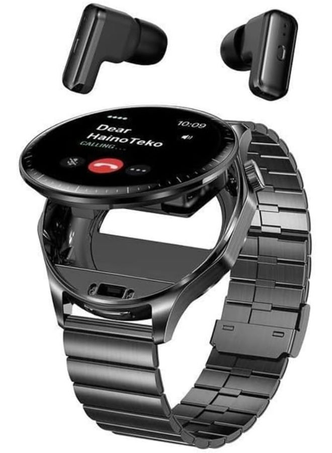 Haino Teko HainoTeko12 Waterproof Smartwatch with Built-in Wireless Earbuds, Large AMOLED Display, 3 Straps & Charging Cable – Black (Men’s) - Image 1