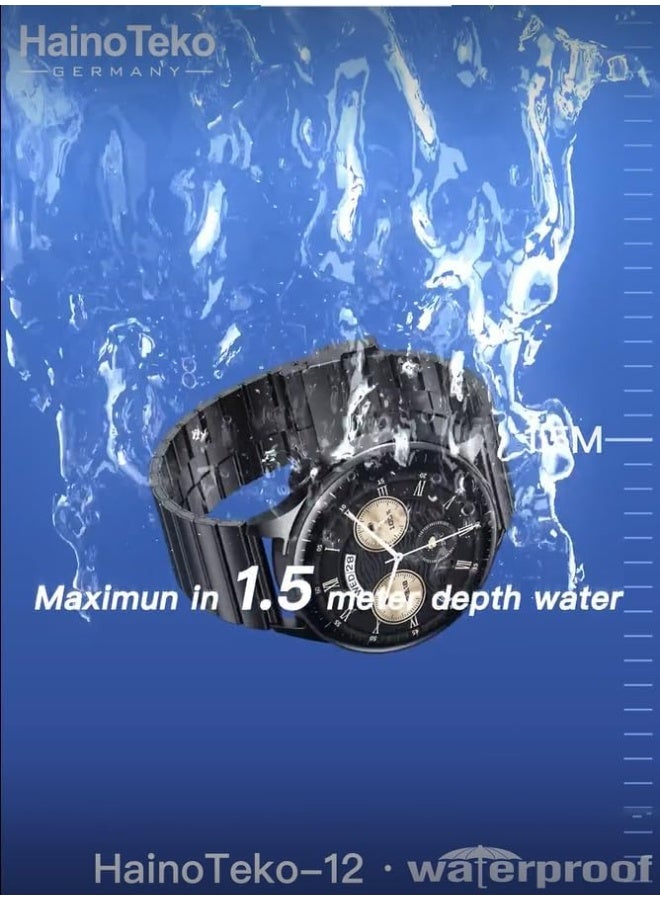 Haino Teko HainoTeko12 Waterproof Smartwatch with Built-in Wireless Earbuds, Large AMOLED Display, 3 Straps & Charging Cable – Black (Men’s) - Image 4