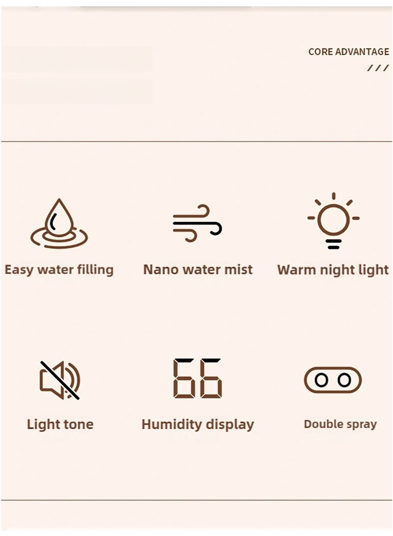 ZEPONOVA 3.2L humidifier with humidity display, large humidifier, 2 Nozzles and 3 adjustment modes, night light function, lasting 20 hours, Quiet - Image 4