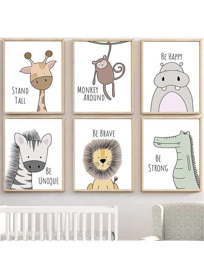 erorex Nursery Baby Room Decoration Picture Set Of 6 Pictures Animals Boy Girl Poster Forest Animals Safari Africa Animals Poster Decoration 21X30 Cm Monkey Hippos Zebras Lions Crocodile - Image 2