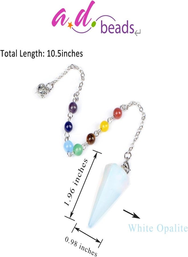 AD BEADS 7 Chakra Reiki Healing Crystal Stone Hexagonal Point Pendant and Bracelet setting Pendulum for Reiki Wicca Dowsing Balancing Spiritual Natural Gemstone (Hexagonal Point(18mmx36mm), White Opalite) - Image 4