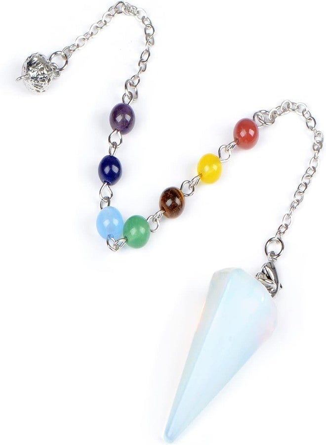 AD BEADS 7 Chakra Reiki Healing Crystal Stone Hexagonal Point Pendant and Bracelet setting Pendulum for Reiki Wicca Dowsing Balancing Spiritual Natural Gemstone (Hexagonal Point(18mmx36mm), White Opalite) - Image 2