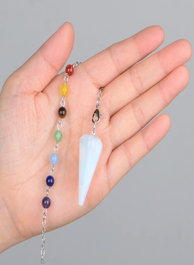 AD BEADS 7 Chakra Reiki Healing Crystal Stone Hexagonal Point Pendant and Bracelet setting Pendulum for Reiki Wicca Dowsing Balancing Spiritual Natural Gemstone (Hexagonal Point(18mmx36mm), White Opalite) - Image 5