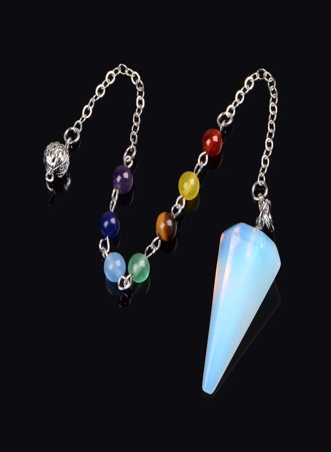 AD BEADS 7 Chakra Reiki Healing Crystal Stone Hexagonal Point Pendant and Bracelet setting Pendulum for Reiki Wicca Dowsing Balancing Spiritual Natural Gemstone (Hexagonal Point(18mmx36mm), White Opalite) - Image 3