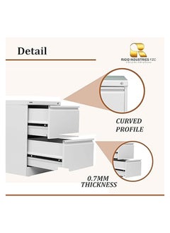 RIGID Steel Curved 2 Drawers Filing Cabinet Grey 73x46.5x62cm  - Image 3