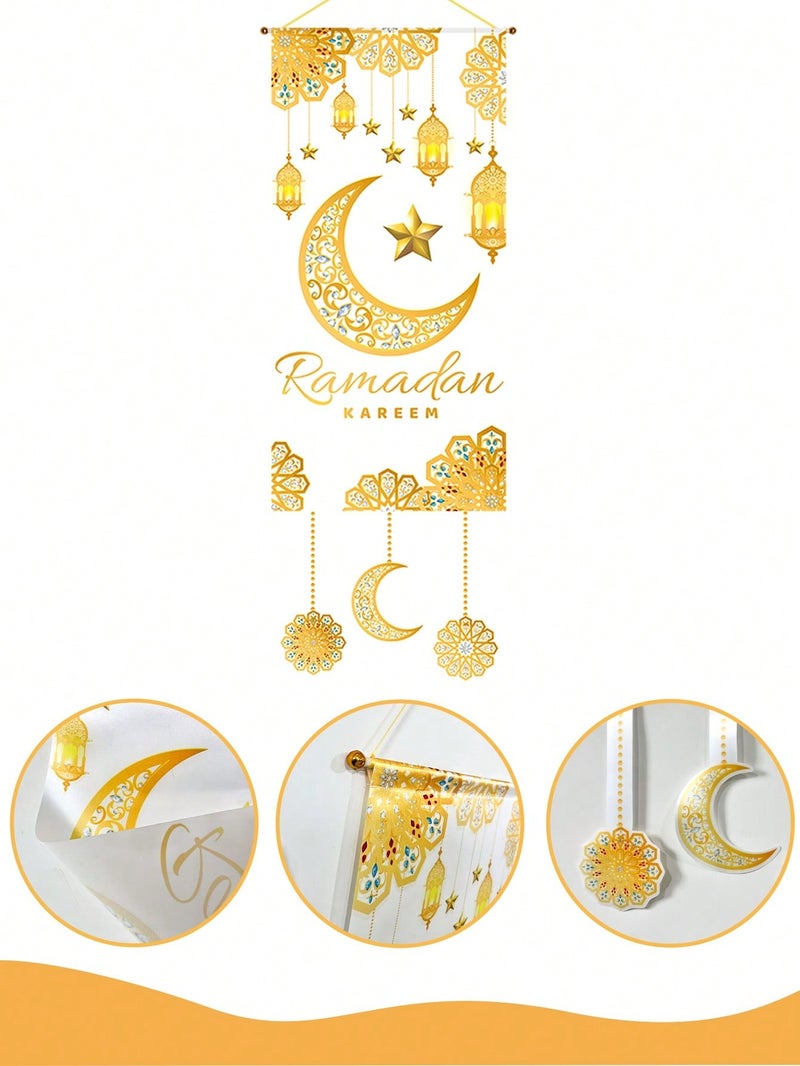 زينه رمضان لافتة بتصميم هلال و فوانيس رمضان وعبارة رمضان كريم – زينه رمضان للمنازل و الحفلات - Image 3