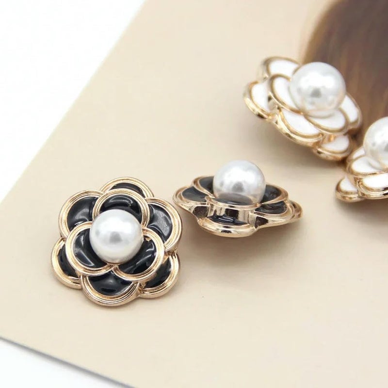 Metal Buttons, 25mm Fashion Flower Pearl Gold Metal for Garment Women Jacket Sweaters Decorative Handmade Sewing Accessories - Image 3