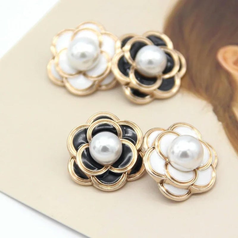 Metal Buttons, 25mm Fashion Flower Pearl Gold Metal for Garment Women Jacket Sweaters Decorative Handmade Sewing Accessories - Image 2