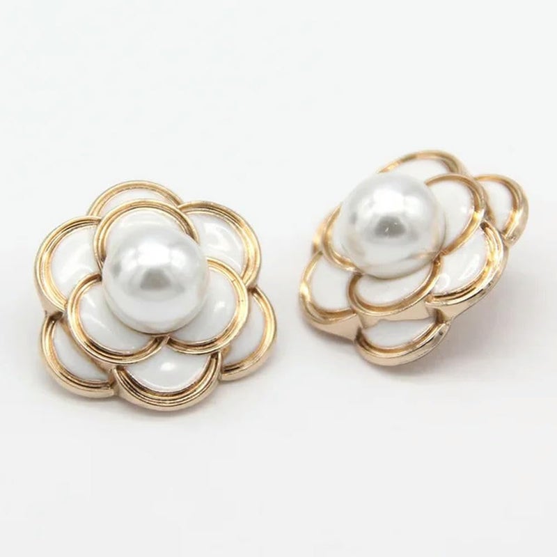 Metal Buttons, 25mm Fashion Flower Pearl Gold Metal for Garment Women Jacket Sweaters Decorative Handmade Sewing Accessories - Image 1